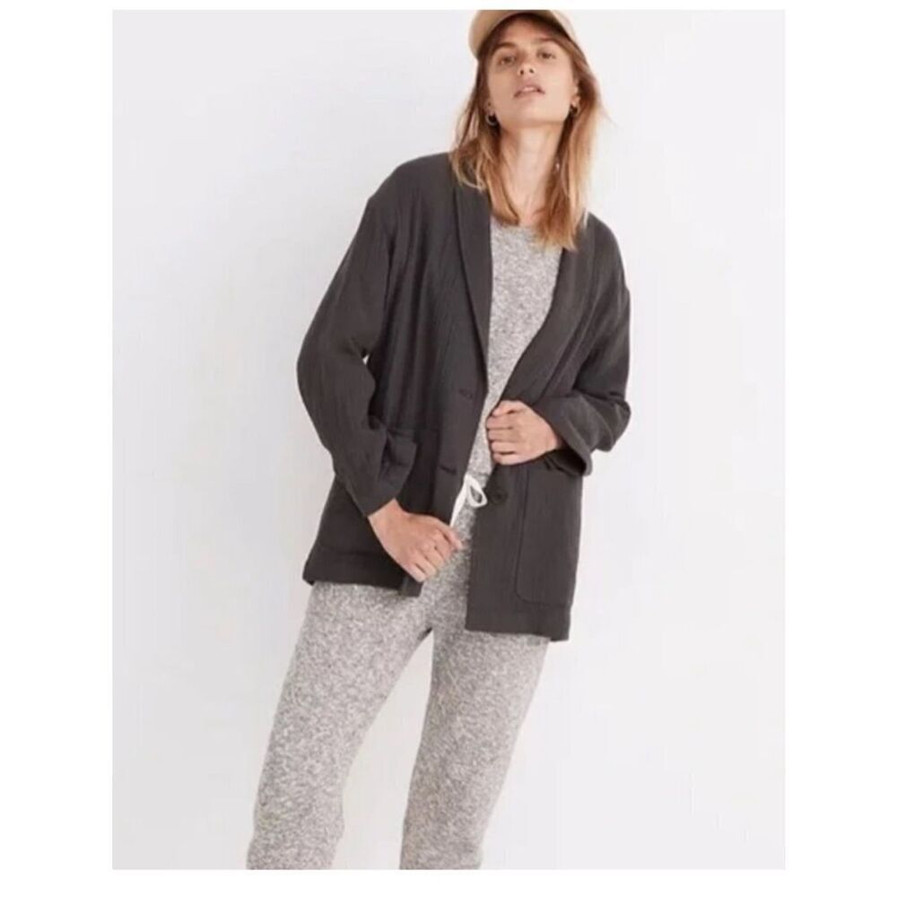 Madewell Light Spun Dorset Slouchy Charcoal Ribbed Open Blazer Jacket!